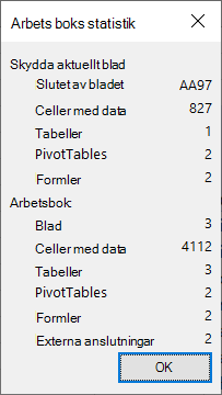 Dialogrutan Arbetsboksstatistik.