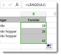 Ange flera LÄNGD-funktioner på ett kalkylblad