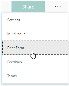 Alternativet Skriv ut formulär i Microsoft Forms