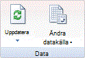 Kommandot Uppdatera i gruppen Pivottabelldata