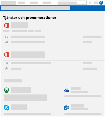 Visar sidan Tjänster & prenumerationer på account.microsoft.com
