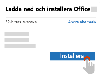 Visar knappen Installera i dialogrutan Hämta Office