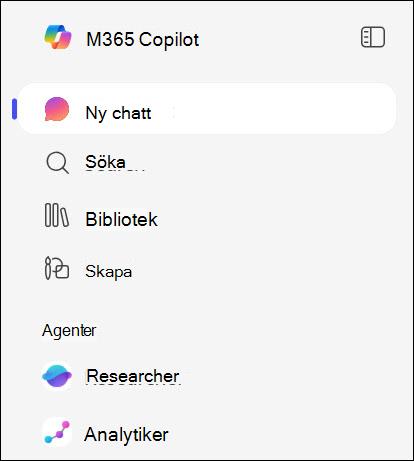 Skärmbild av agenterna i det vänstra navigeringsfältet.