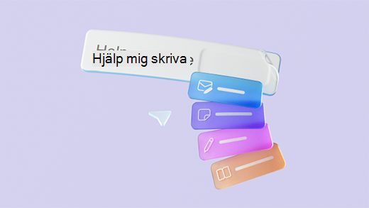 Skärmbild som visar 3D-rendering av Microsoft 365 Copilot textruta med olika alternativ för snabbutskrift.