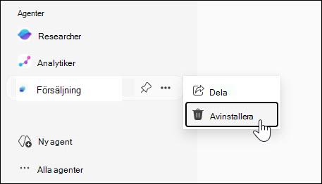 Skärmbild av knappen Avinstallera för en agent.