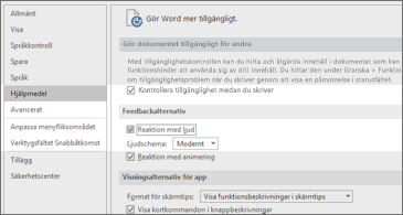 Skärmbild som visar sidan Hjälpmedel.