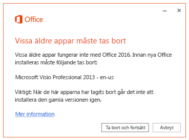 Felmeddelande om att ta bort äldre appar