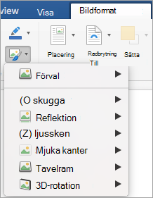 Visar alternativen på menyn Bildeffekter