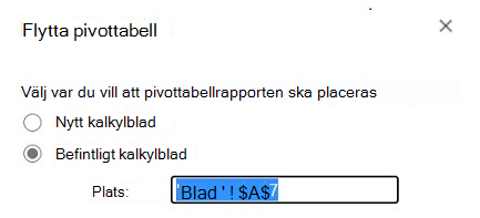 Flytta en pivottabell