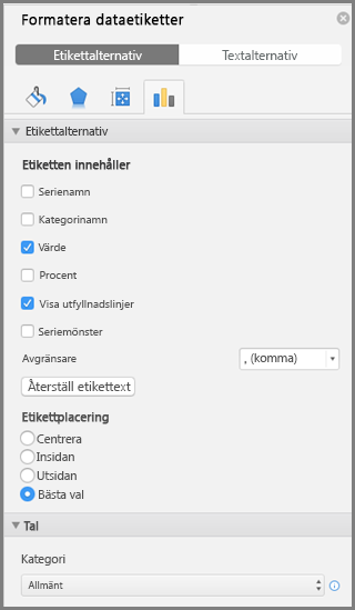 Formatera dataetiketter i Office för Mac