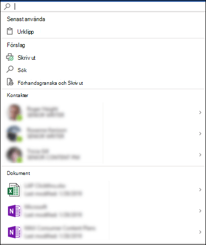 Microsoft Search-rutan markerad