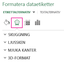 Fliken Effekter i åtgärdsfönstret Formatera dataetiketter