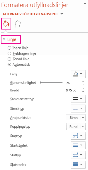 Ikonen Linje i rutan med alternativ för att formatera ledlinjer