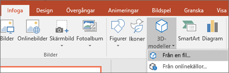 Använda Infoga > 3D-modeller för att lägga till 3D-objekt i en presentation