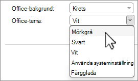 Skärmbild av val av Office-tema.
