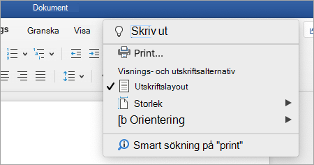 Skärmbild av Berätta-menyn