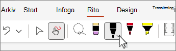 Skärmbild av fliken Rita med pennor.