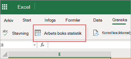 Visar menyalternativet Arbetsboksstatistik