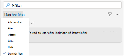 Visar sökning i Word