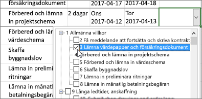 Projektplan med en listruta med uppgifter