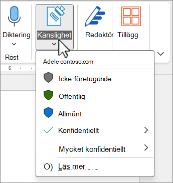 Knappen Känslighet och menyskärmbild.