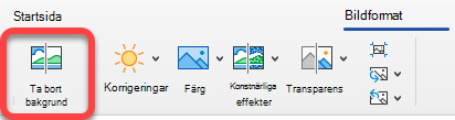Alternativet Ta bort bild finns på fliken Bildformat i Office-appar.