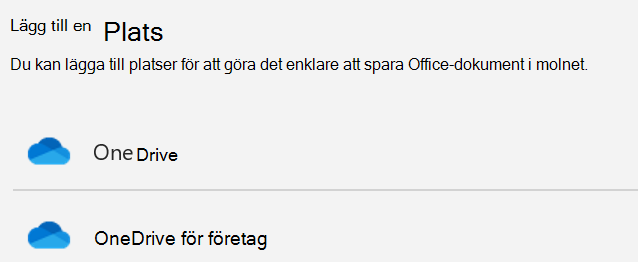 Skärmbild av knappen Lägg till en plats och listan Lägg till en plats på sidan Spara som i Word.