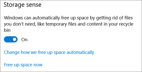 Växlingsknapp för Windows 10 för att aktivera Storage Sense