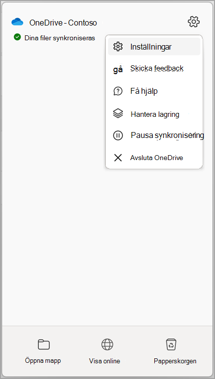 OneDrive-inställningar Stoppa synkronisering