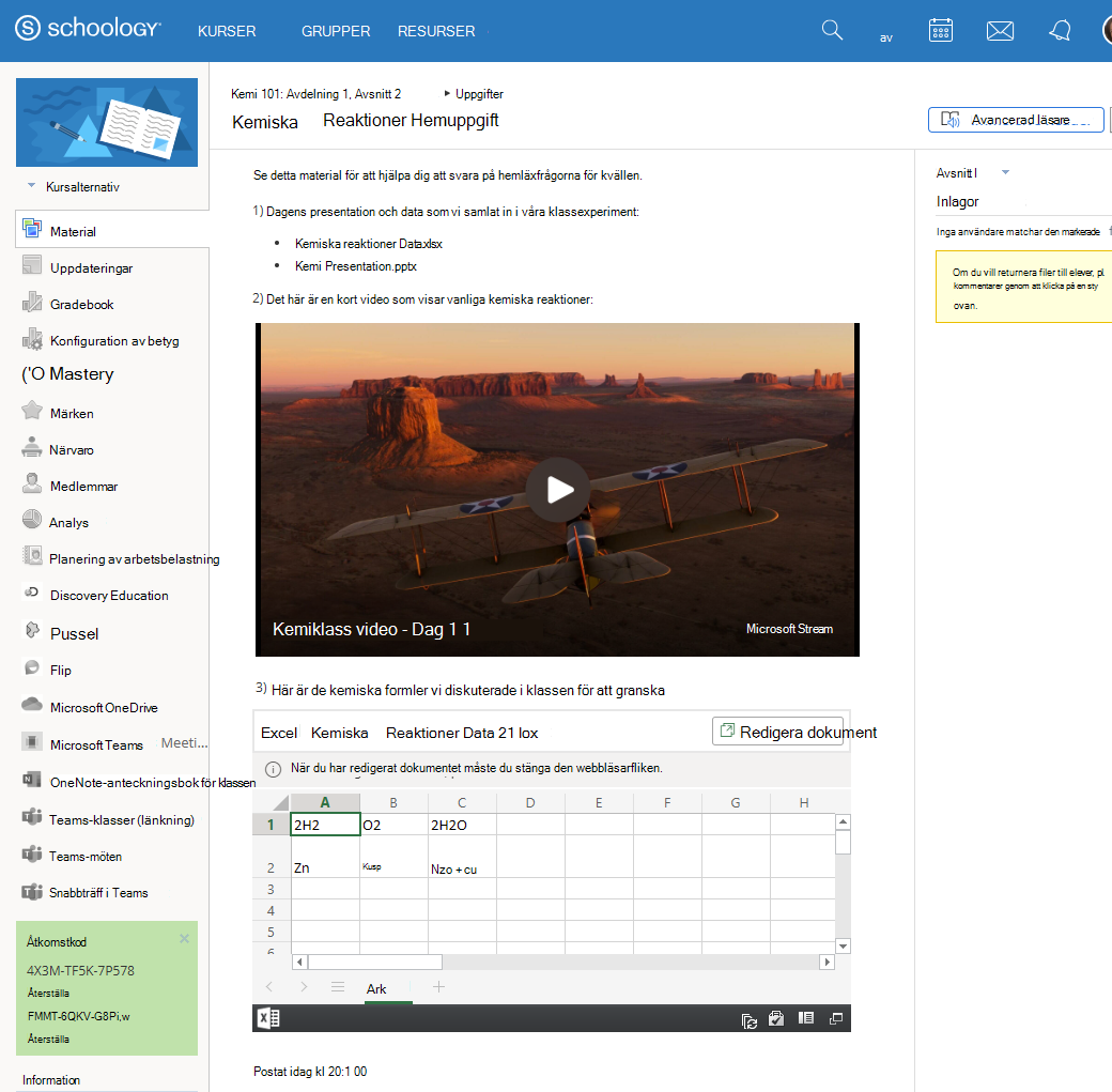 Länka eller bädda in OneDrive-dokument i Schoology RICH Text Editor och förhandsgranska innehållet.