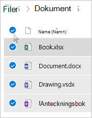 Skärmbild av hur du markerar alla filer och mappar i OneDrive