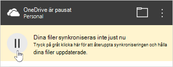 Knappen Pausad i OneDrive