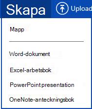 Skapa-menyn med alternativet OneNote-anteckningsbok