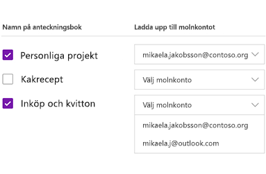 Ladda upp anteckningsböcker till ett molnkonto