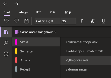 Mörkt tema i OneNote för Windows 10