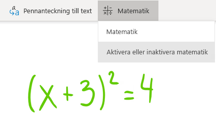 Alternativ för matematikknapp i OneNote för Windows 10