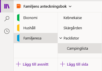 Navigeringsgränssnittet i OneNote för Windows 10