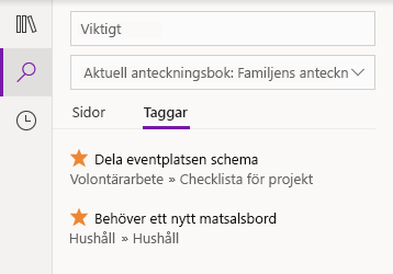 Tagga sökresultat i OneNote för Windows 10