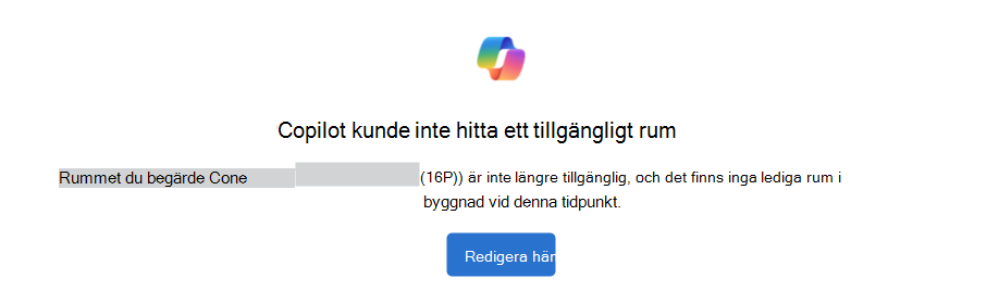 Exempel på hur Copilot inte kunde hitta en tillgänglig rumsavisering med knappen Redigera händelse.