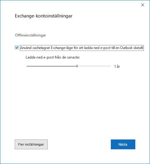 Dialogrutan Kontoinställningar på sidan Inställningar för Exchange-konto.