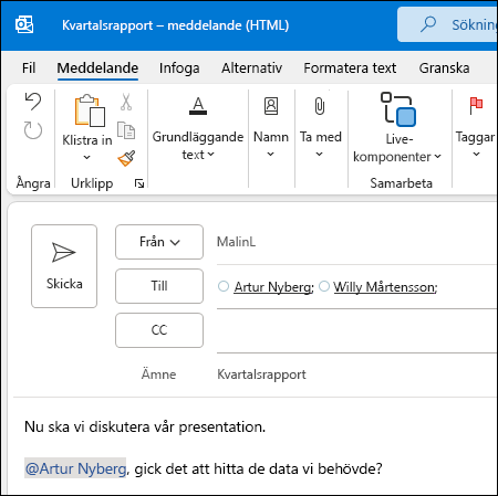 Vid omnämnande i Outlook