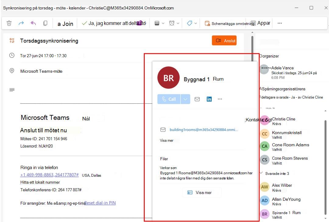 Skärmbild som visar deltagare kan lägga till rum i nya Outlook