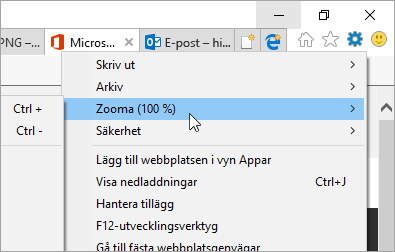 En skärmbild av menyn Verktyg i Internet Explorer