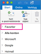 Favoriter finns högst upp i mapplistan i marginallisten    