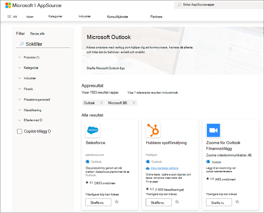 Outlook-tillägg i AppSource
