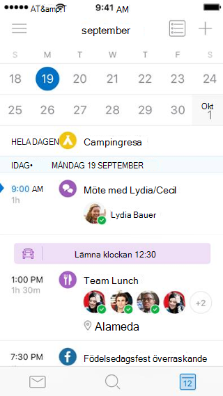 Visar en kalender med händelseinformation nedanför.