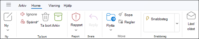 Menyfliksområdet i nya Outlook för Windows