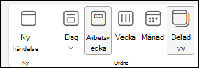 Skärmbild av Calendar vy med alternativet Dela vy markerat