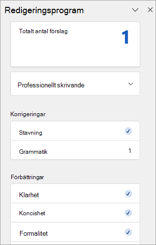 Skärmbild av Editor-fönstret i Outlook