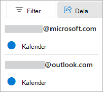 Välj Dela kalender i menyfliksområdet